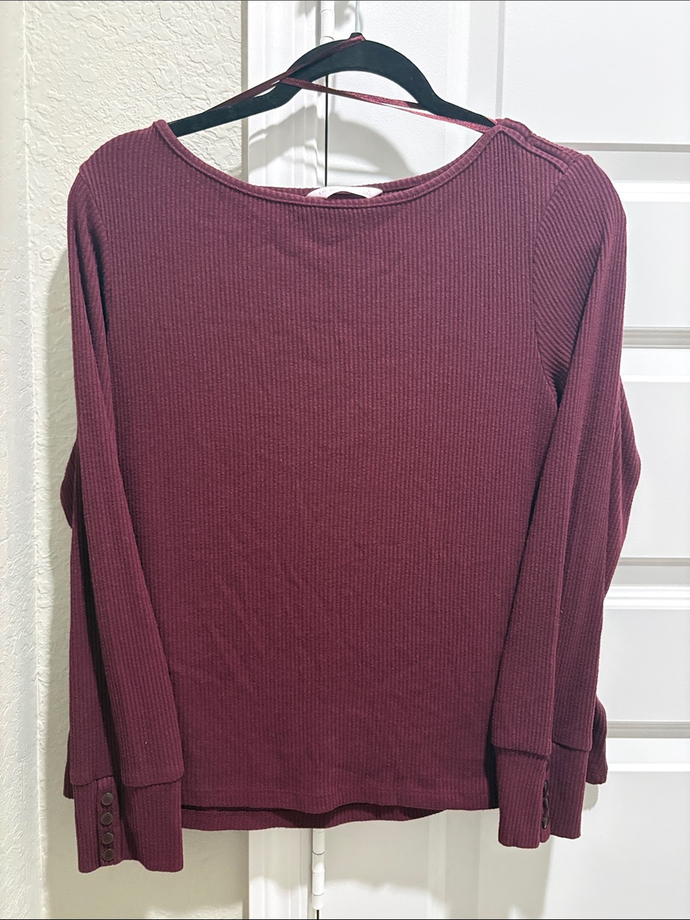 LC Lauren Conrad Ribbed Long-Sleeve Top in Burgundy Plum